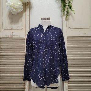 Madewell navy 3/4 button down shirt  floral rosebud print women's size xs